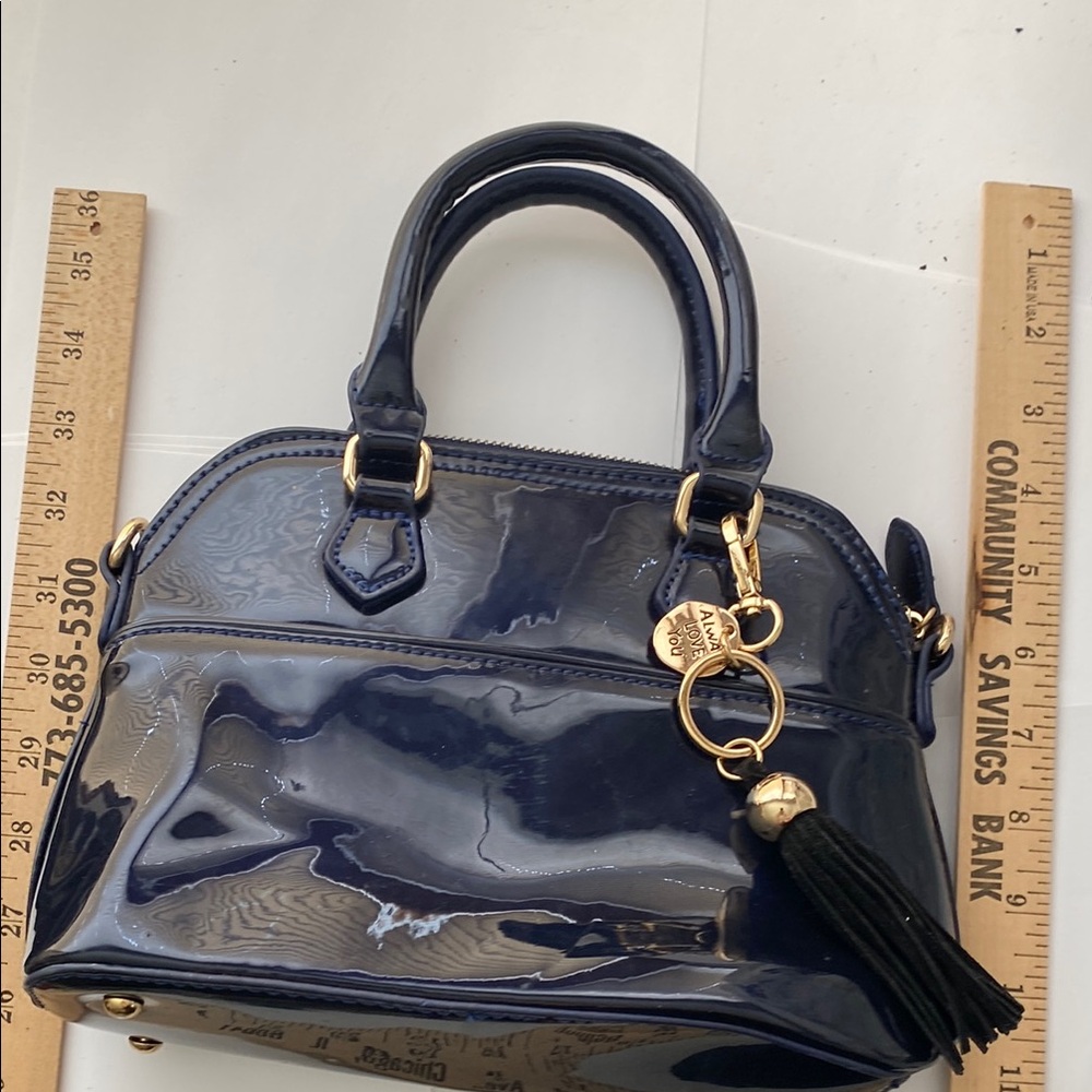 Navy Blue Patent Leather Handbag